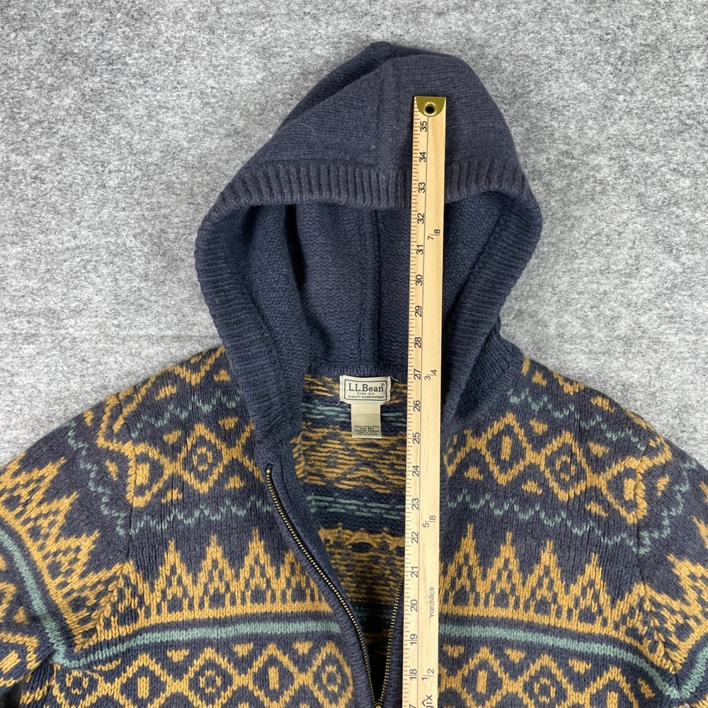 L.L. Bean Sweater Jacket Mens XXL Blue Fair Isle Lambs Wool Full Zip Scratchy - Picture 7 of 9